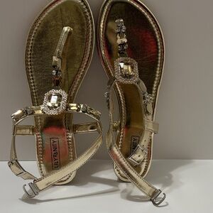 Vanity Gold Sandals with Crystal Embellishments Size 41